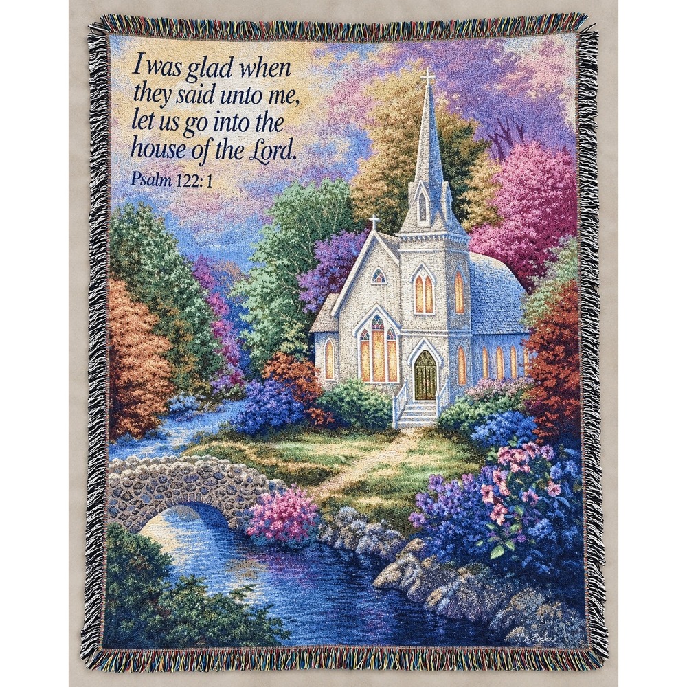Vintage Christian Church Psalm 122:1 Woven Tapestry Throw Blanket 51x68 Made USA